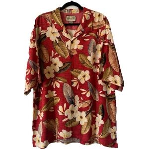 Jamaica Jaxx Hawaiian Shirt XXL 100% Silk Red Floral Textured Aloha